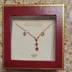 Gold and Ruby Necklace and Earring Set